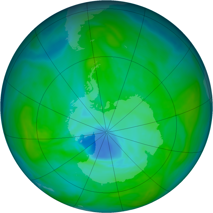 Antarctic ozone map for 19 December 2005
